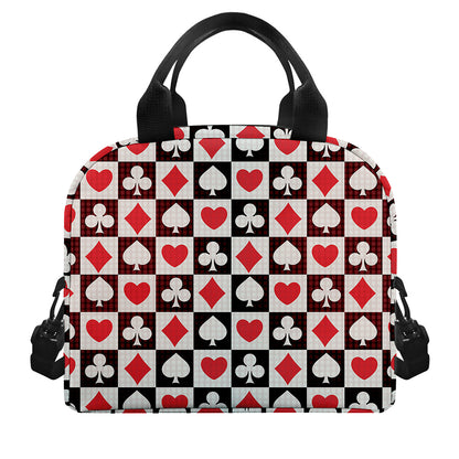 Playing Card Suits Check Pattern Print Insulated Lunch Bag