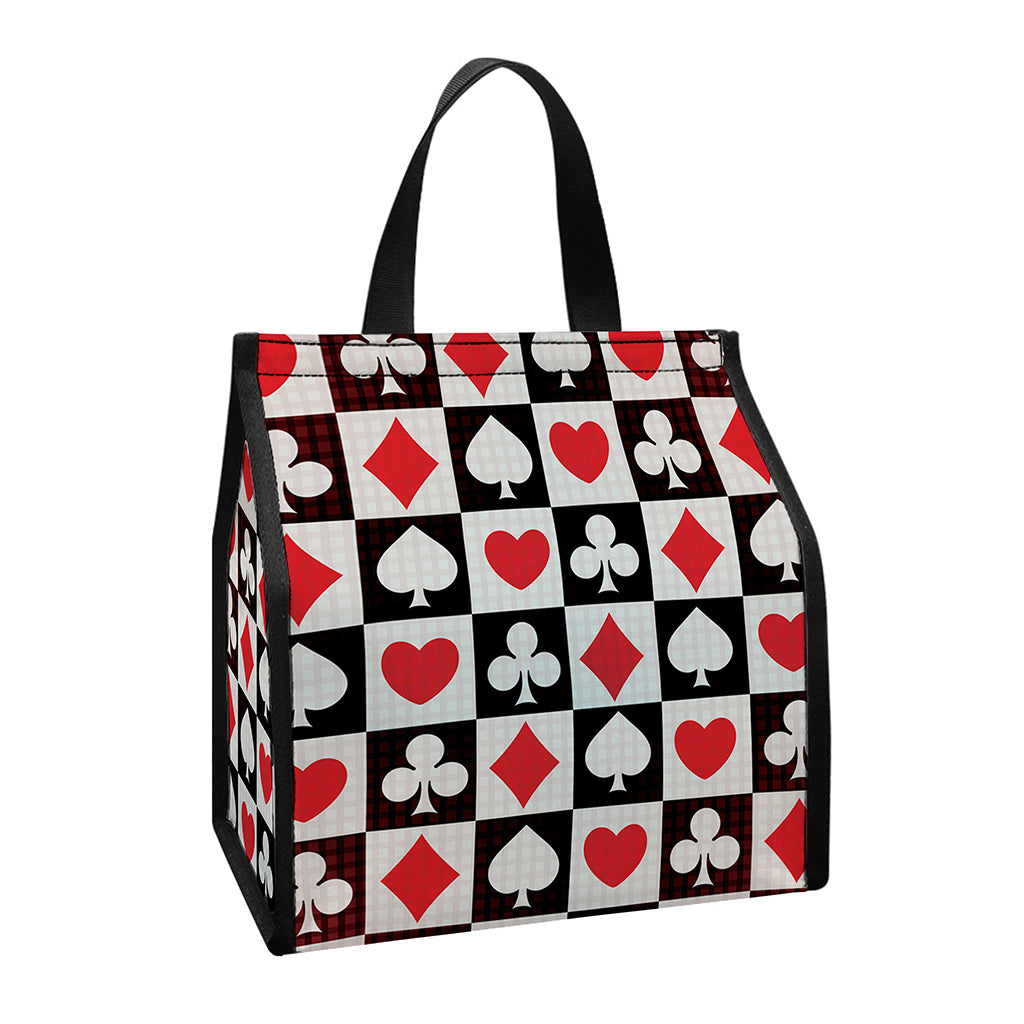 Playing Card Suits Check Pattern Print Insulated Lunch Tote