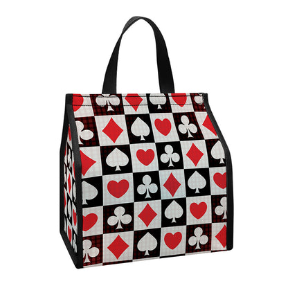 Playing Card Suits Check Pattern Print Insulated Lunch Tote