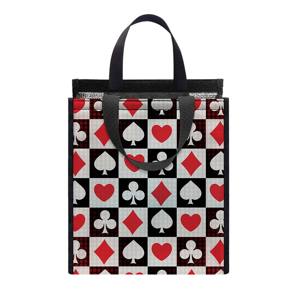 Playing Card Suits Check Pattern Print Insulated Lunch Tote