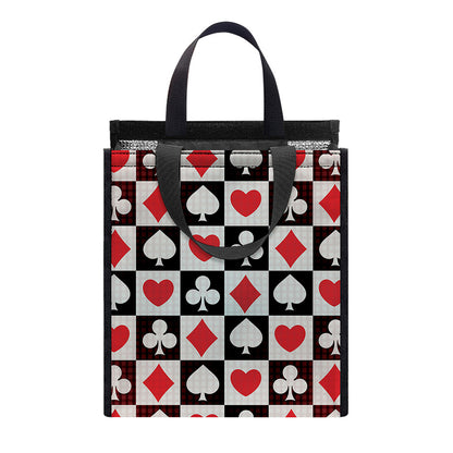 Playing Card Suits Check Pattern Print Insulated Lunch Tote