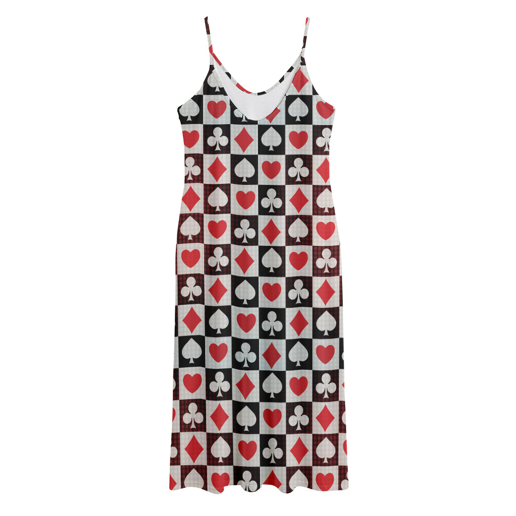 Playing Card Suits Check Pattern Print Jersey Midi Cami Dress