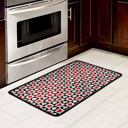 Playing Card Suits Check Pattern Print Kitchen Mat