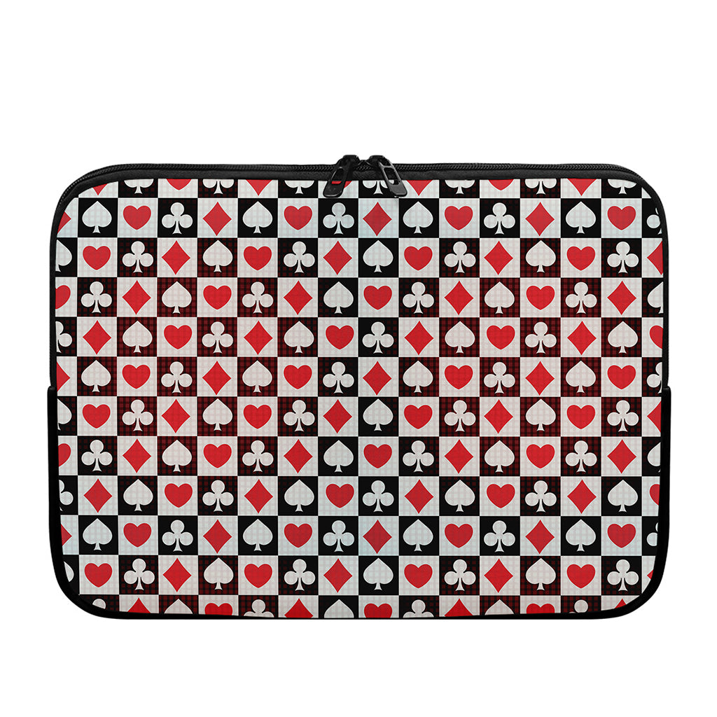 Playing Card Suits Check Pattern Print Laptop Sleeve