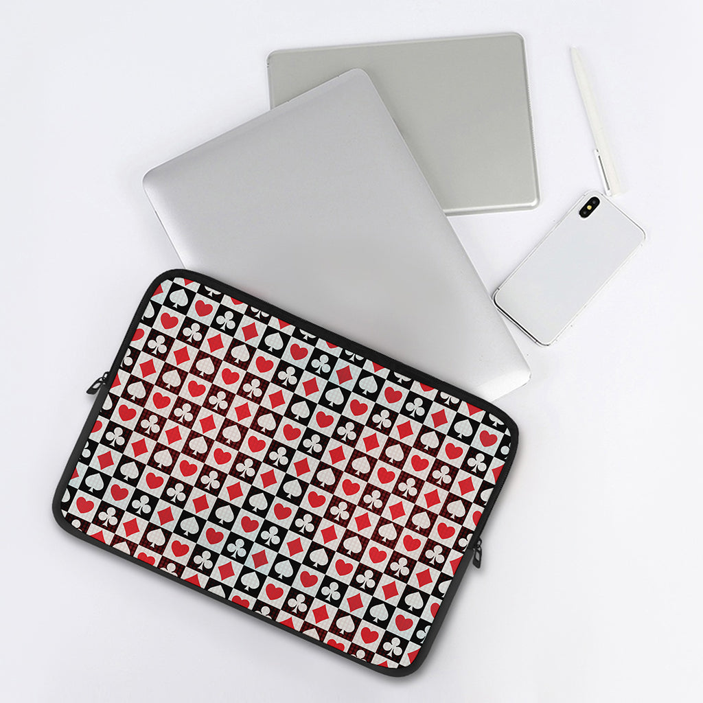 Playing Card Suits Check Pattern Print Laptop Sleeve