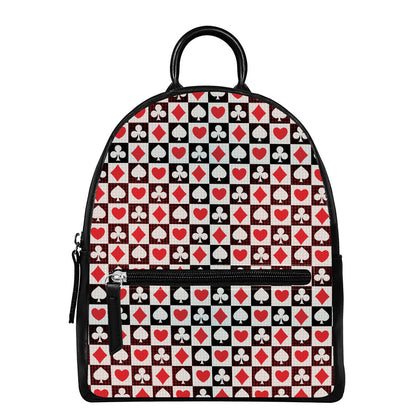 Playing Card Suits Check Pattern Print Leather Backpack