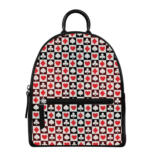 Playing Card Suits Check Pattern Print Leather Backpack