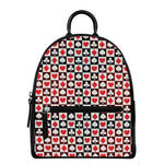 Playing Card Suits Check Pattern Print Leather Backpack