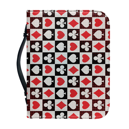 Playing Card Suits Check Pattern Print Leather Bible Cover