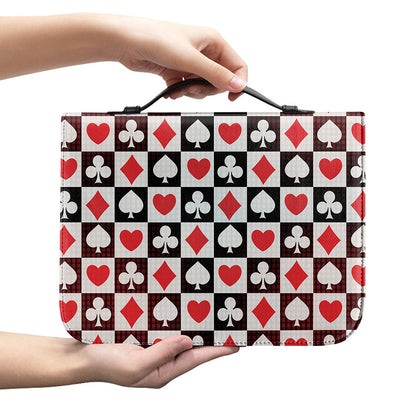 Playing Card Suits Check Pattern Print Leather Bible Cover