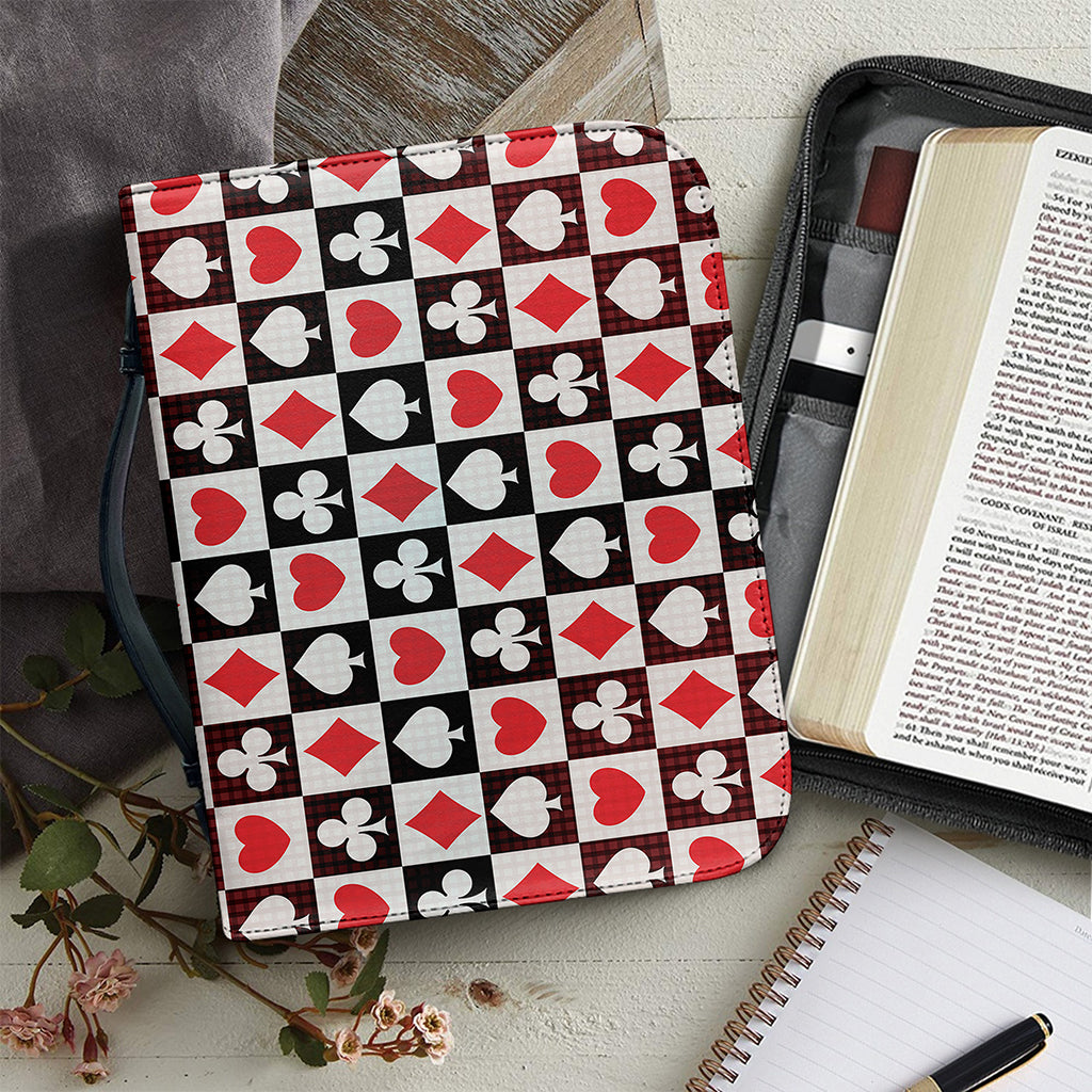 Playing Card Suits Check Pattern Print Leather Bible Cover