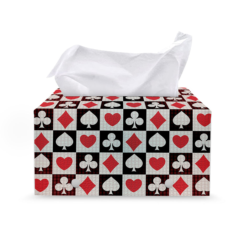 Playing Card Suits Check Pattern Print Leather Tissue Box Cover