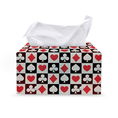 Playing Card Suits Check Pattern Print Leather Tissue Box Cover