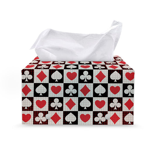 Playing Card Suits Check Pattern Print Leather Tissue Box Cover