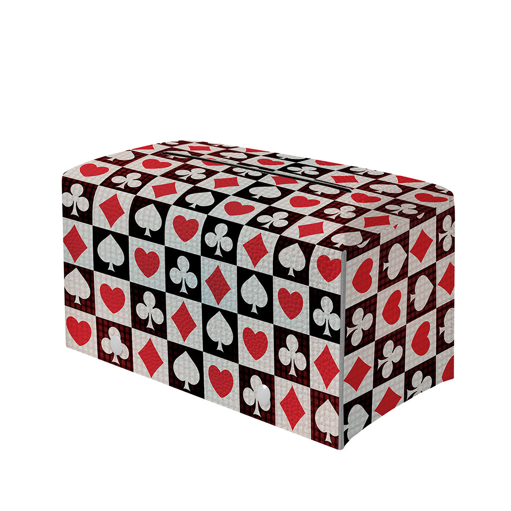 Playing Card Suits Check Pattern Print Leather Tissue Box Cover