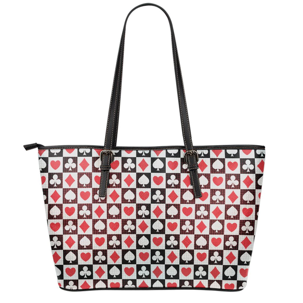 Playing Card Suits Check Pattern Print Leather Tote Bag