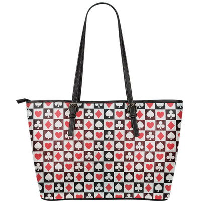 Playing Card Suits Check Pattern Print Leather Tote Bag