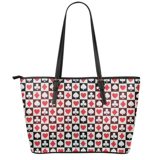 Playing Card Suits Check Pattern Print Leather Tote Bag