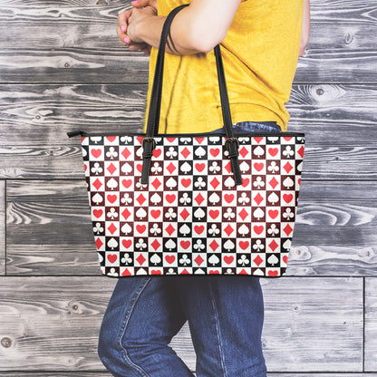 Playing Card Suits Check Pattern Print Leather Tote Bag