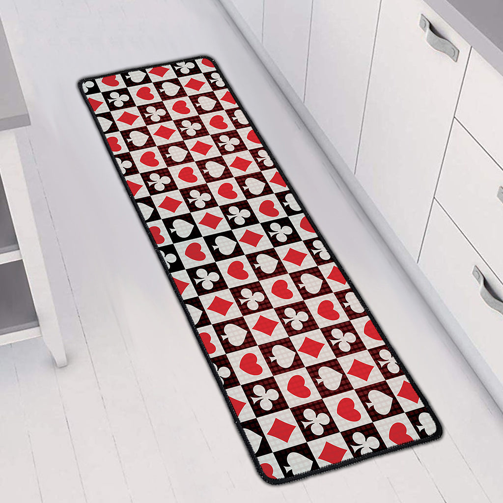 Playing Card Suits Check Pattern Print Long Kitchen Mat
