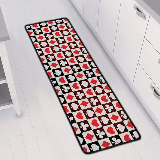 Playing Card Suits Check Pattern Print Long Kitchen Mat