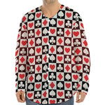 Playing Card Suits Check Pattern Print Long Sleeve Baseball Jersey