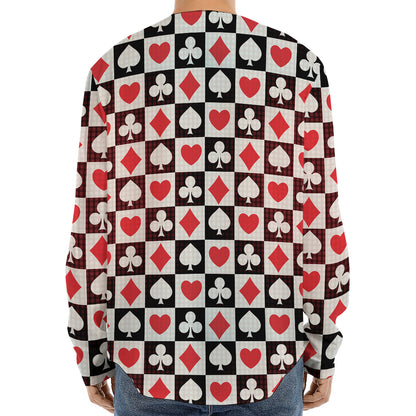 Playing Card Suits Check Pattern Print Long Sleeve Baseball Jersey