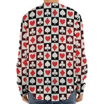 Playing Card Suits Check Pattern Print Long Sleeve Baseball Jersey