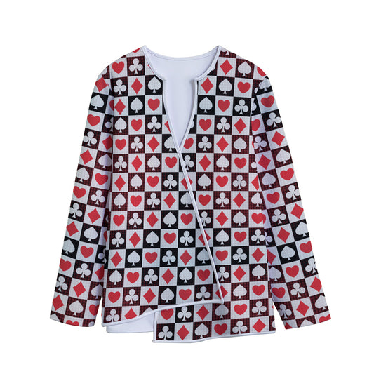 Playing Card Suits Check Pattern Print Long Sleeve Short Coat