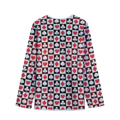 Playing Card Suits Check Pattern Print Long Sleeve Short Coat