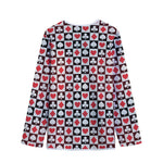Playing Card Suits Check Pattern Print Long Sleeve Short Coat