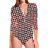 Playing Card Suits Check Pattern Print Long Sleeve Swimsuit