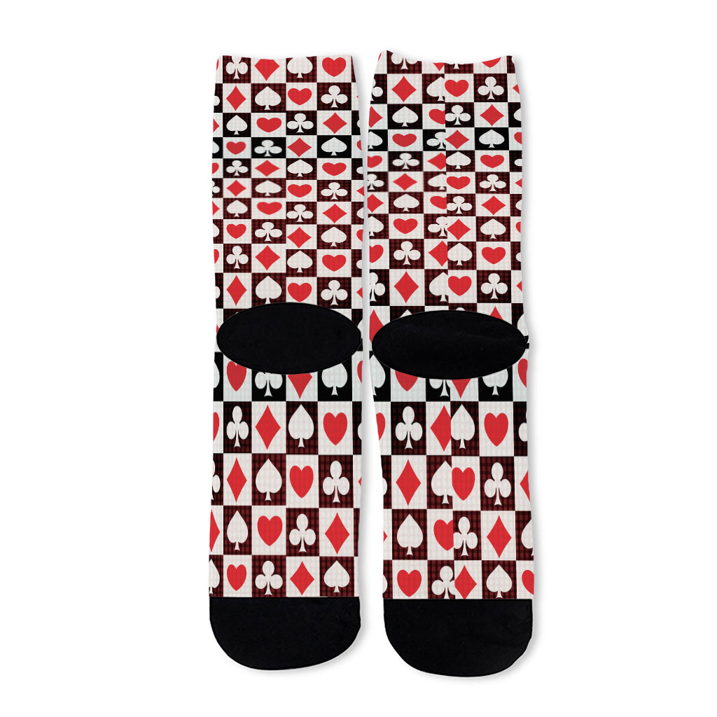 Playing Card Suits Check Pattern Print Long Socks