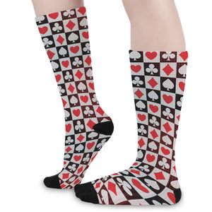 Playing Card Suits Check Pattern Print Long Socks