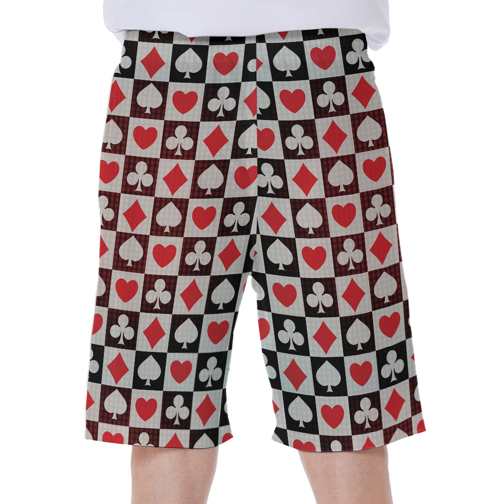 Playing Card Suits Check Pattern Print Men's Beach Shorts