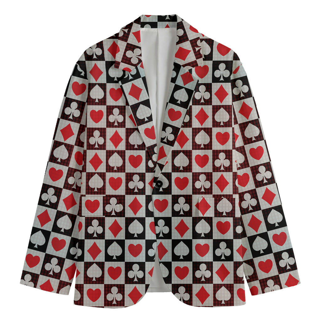 Playing Card Suits Check Pattern Print Men's Blazer