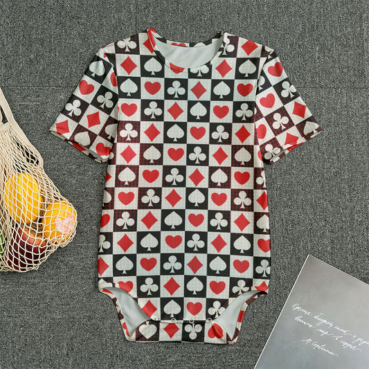 Playing Card Suits Check Pattern Print Men's Bodysuit