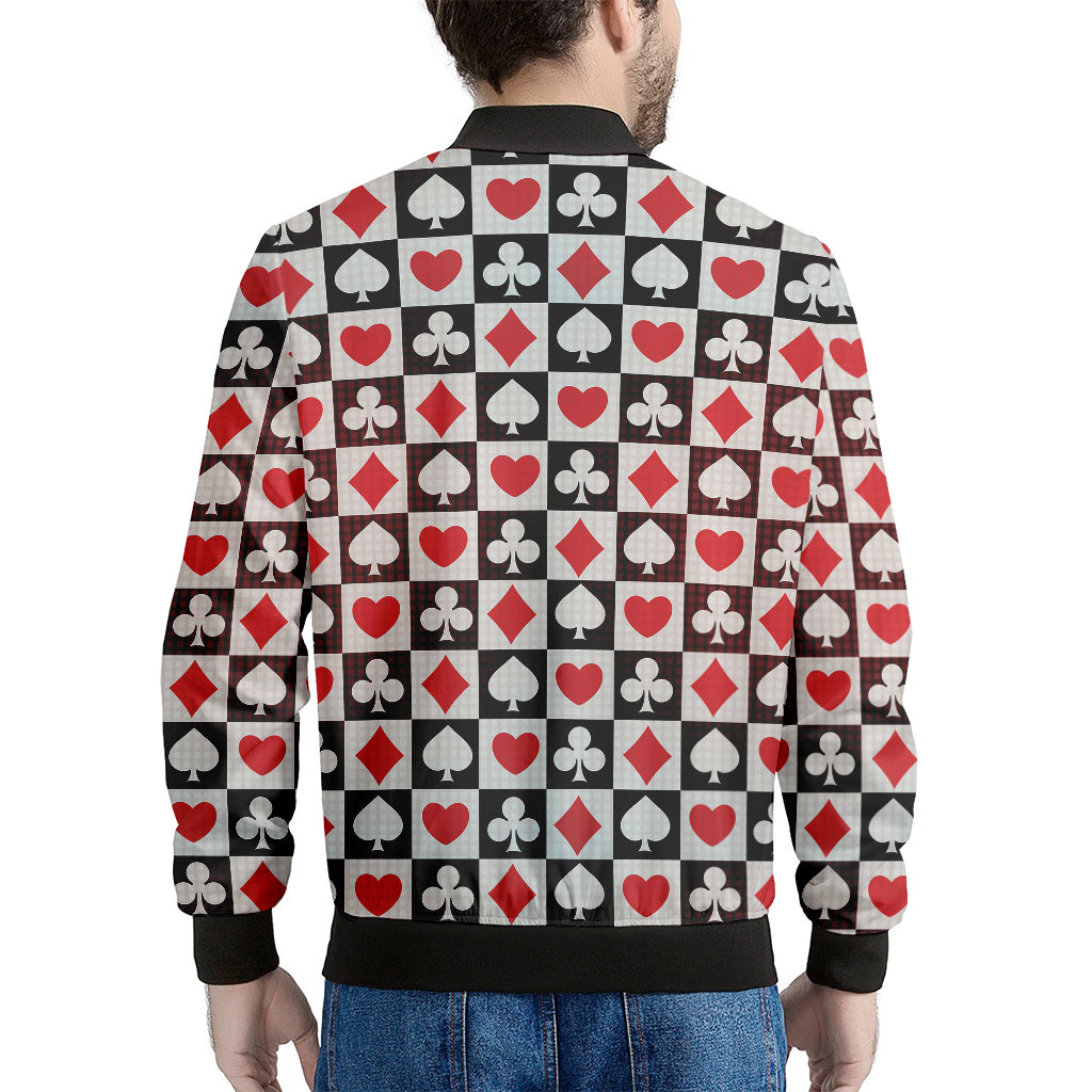 Playing Card Suits Check Pattern Print Men's Bomber Jacket