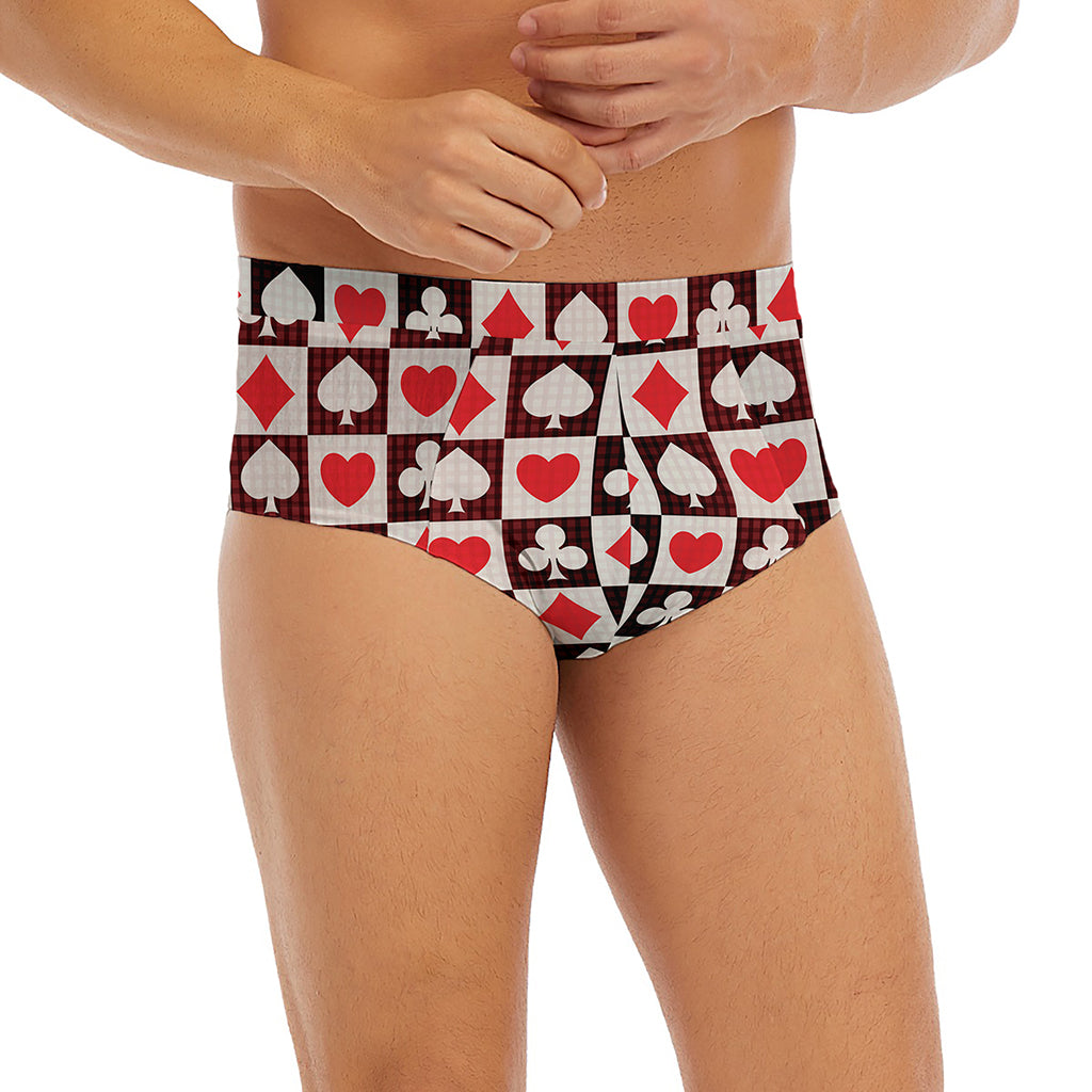 Playing Card Suits Check Pattern Print Men's Briefs