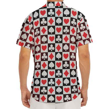 Playing Card Suits Check Pattern Print Men's Deep V-Neck Shirt