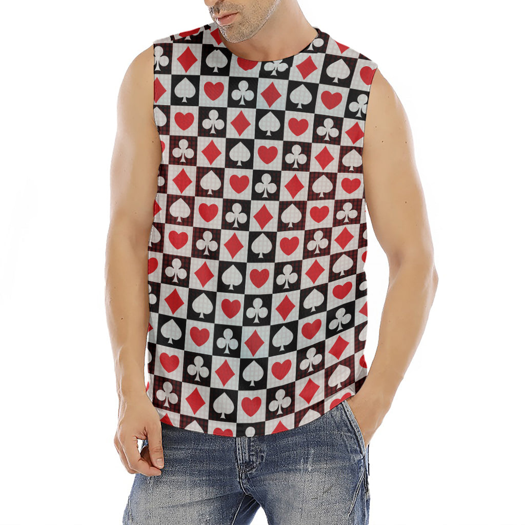 Playing Card Suits Check Pattern Print Men's Fitness Tank Top