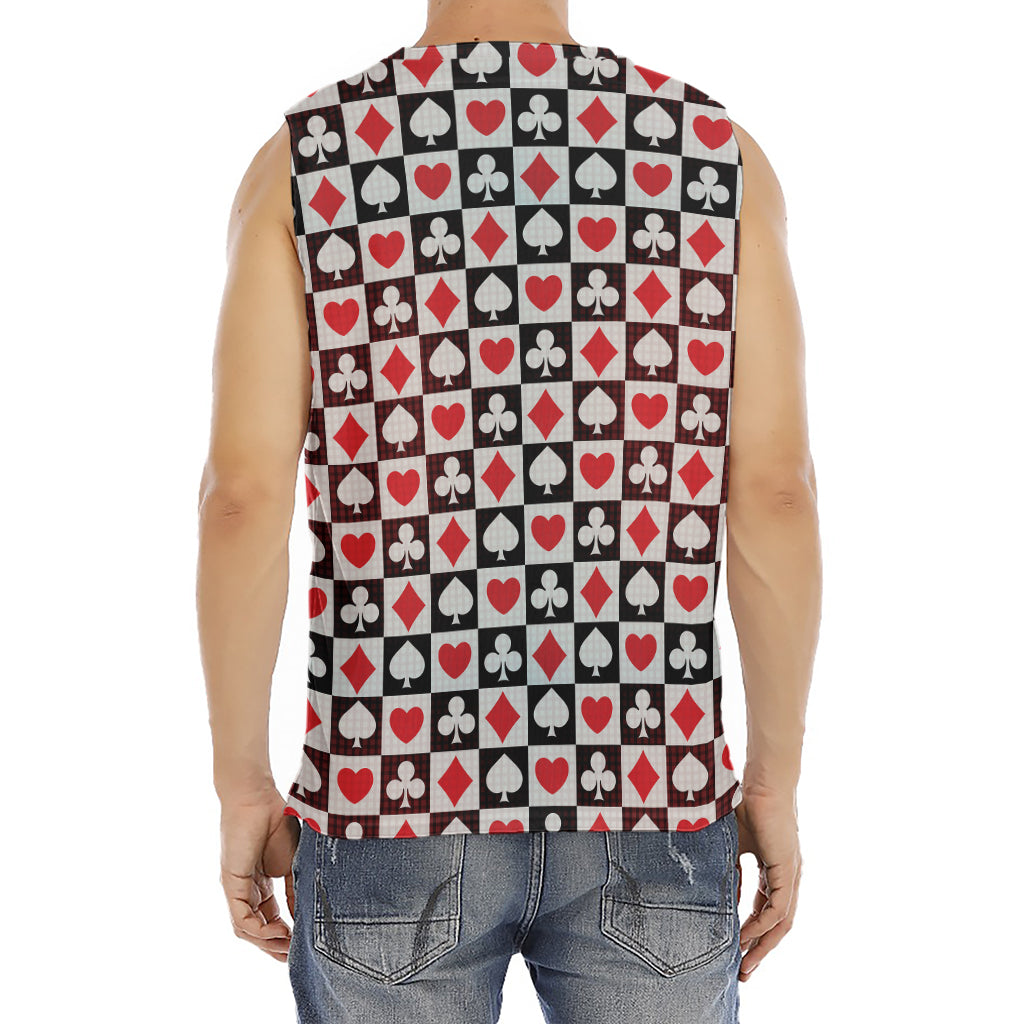 Playing Card Suits Check Pattern Print Men's Fitness Tank Top