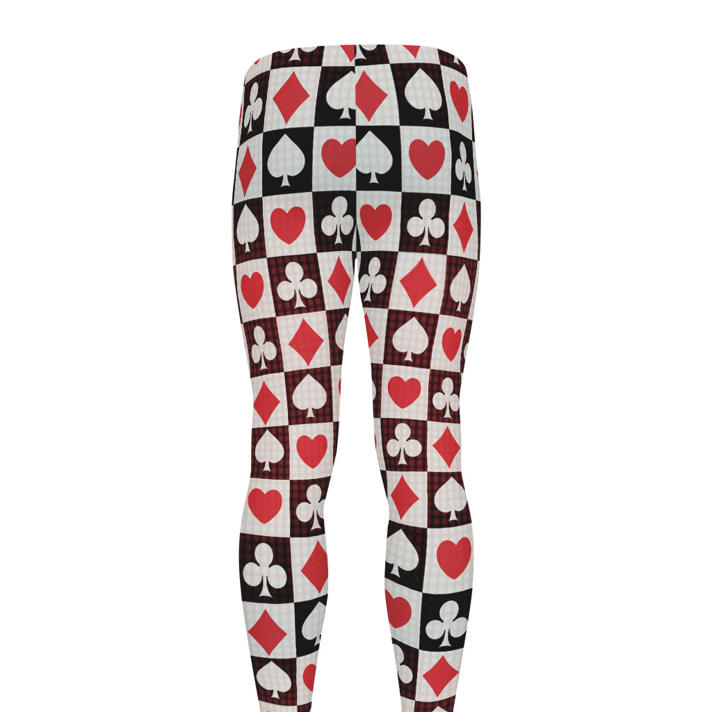 Playing Card Suits Check Pattern Print Men's leggings