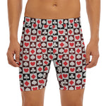 Playing Card Suits Check Pattern Print Men's Long Boxer Briefs