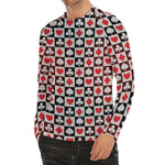Playing Card Suits Check Pattern Print Men's Long Sleeve Rash Guard