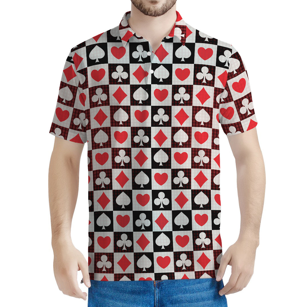 Playing Card Suits Check Pattern Print Men's Polo Shirt