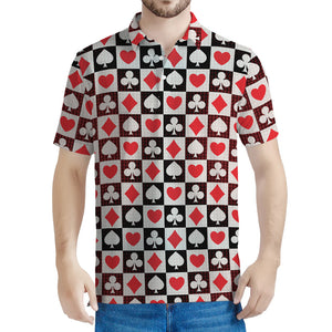 Playing Card Suits Check Pattern Print Men's Polo Shirt