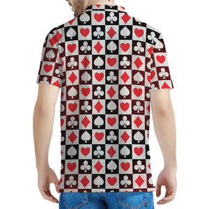 Playing Card Suits Check Pattern Print Men's Polo Shirt