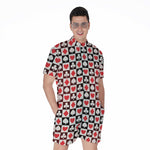 Playing Card Suits Check Pattern Print Men's Rompers