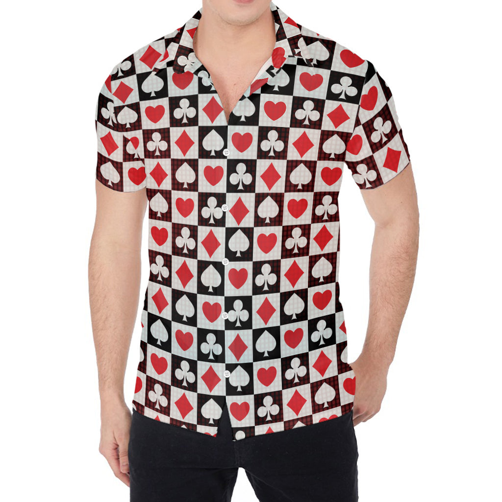 Playing Card Suits Check Pattern Print Men's Shirt